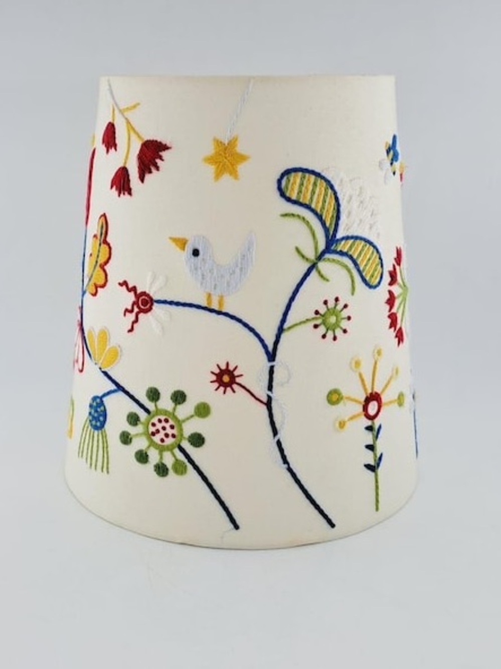 IKEA Alfhild Fagel Bird And Flower Embroidered Lamp Shade by Katarina Brieditis